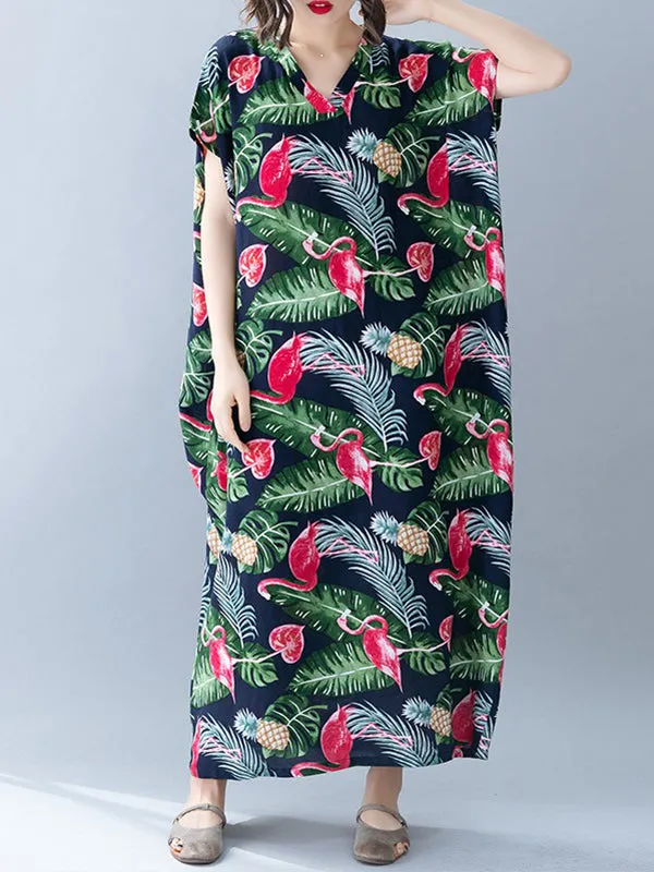 Palm Leaves & Flamingo Plus Size Kaftan Dress