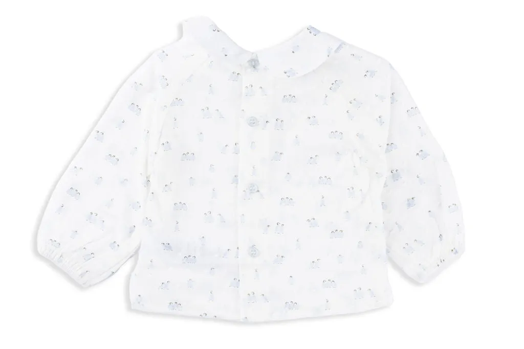 Penguin Printed Shirt with Matching Baby Blue Romper