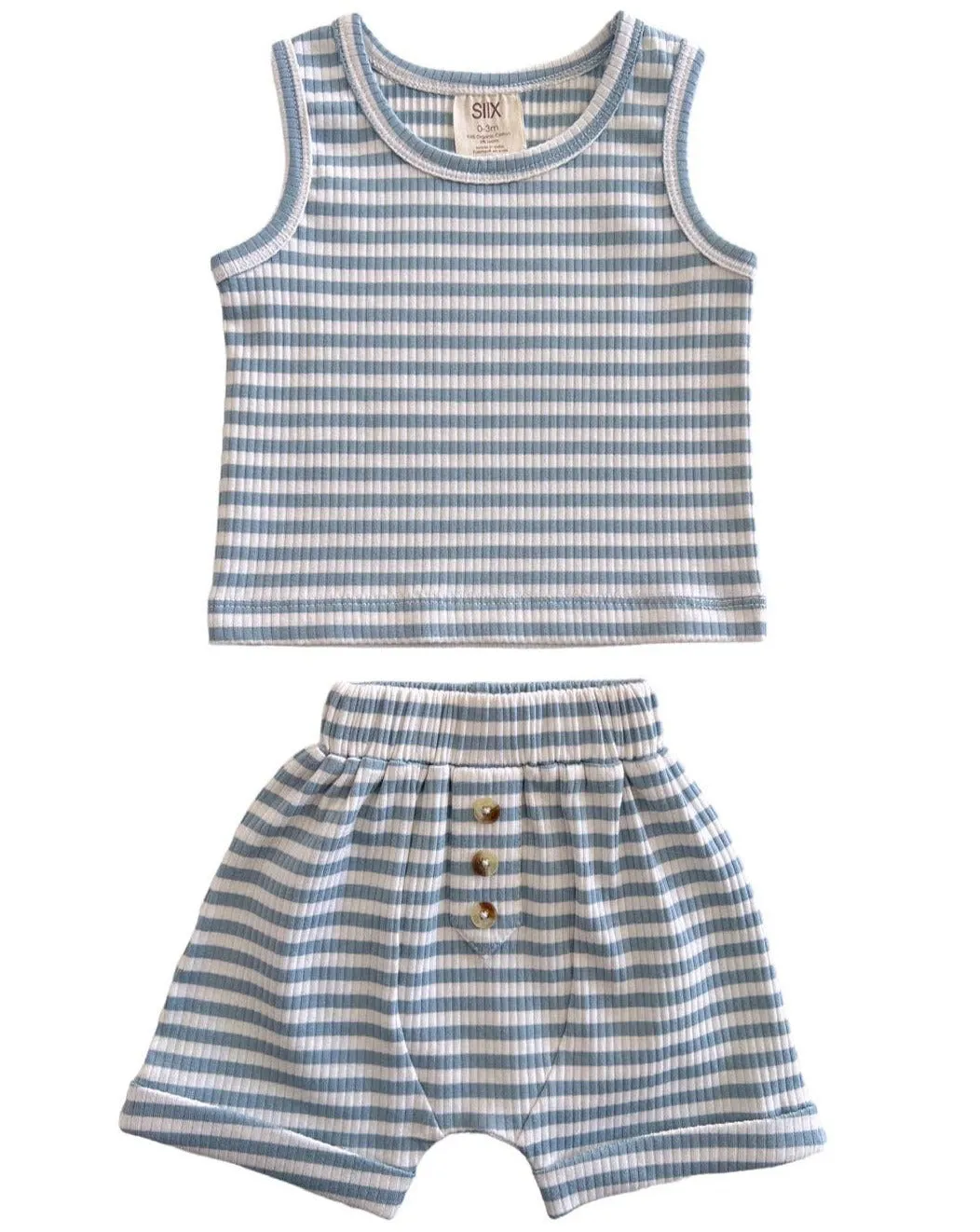 Ribbed Tank & Short Set in Dusty Blue Stripe