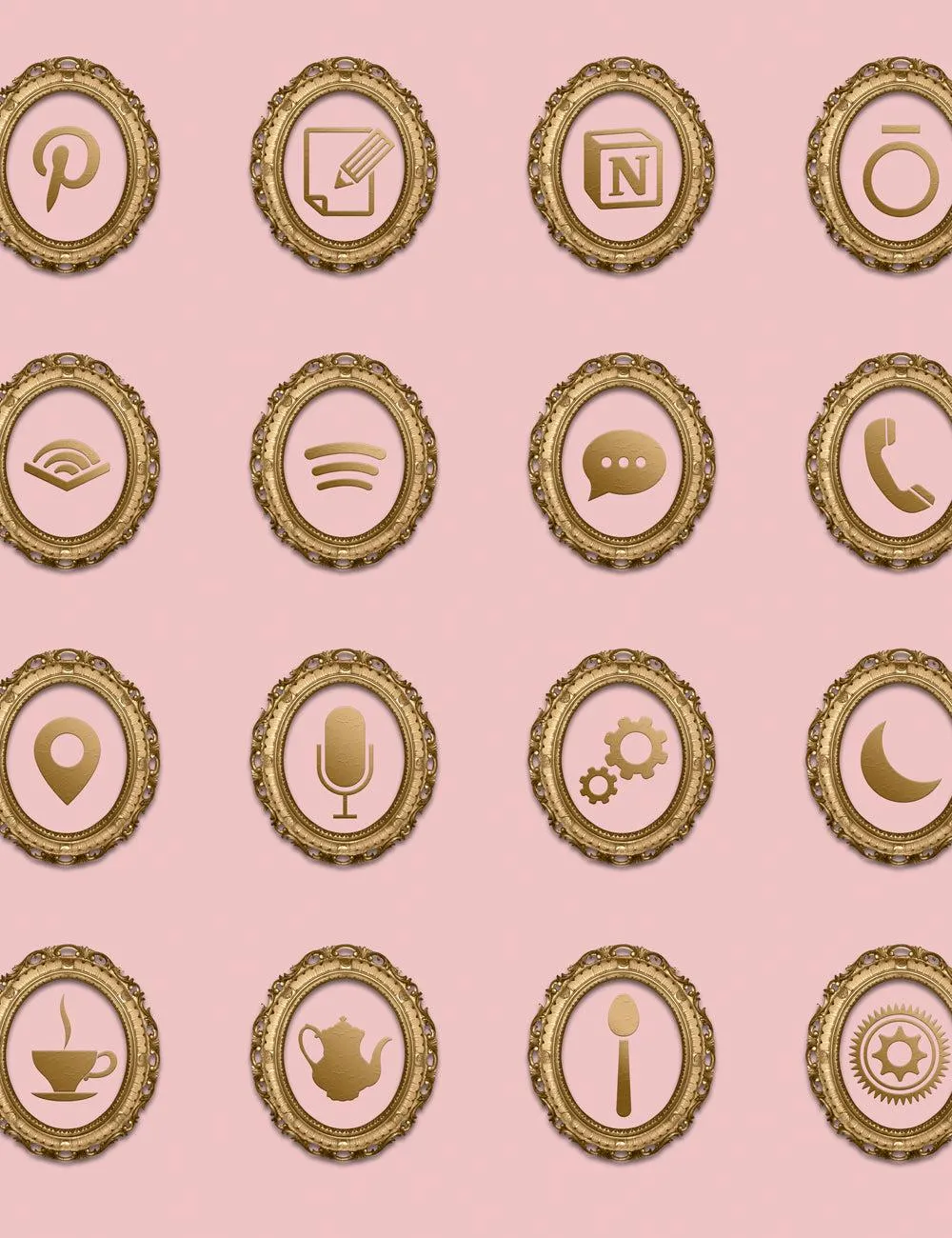 Rococo Theme iOS Icon Pack - Gold & Pink