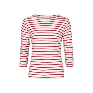 Santi Striped Long Sleeve Tee - Ecru/SR Red