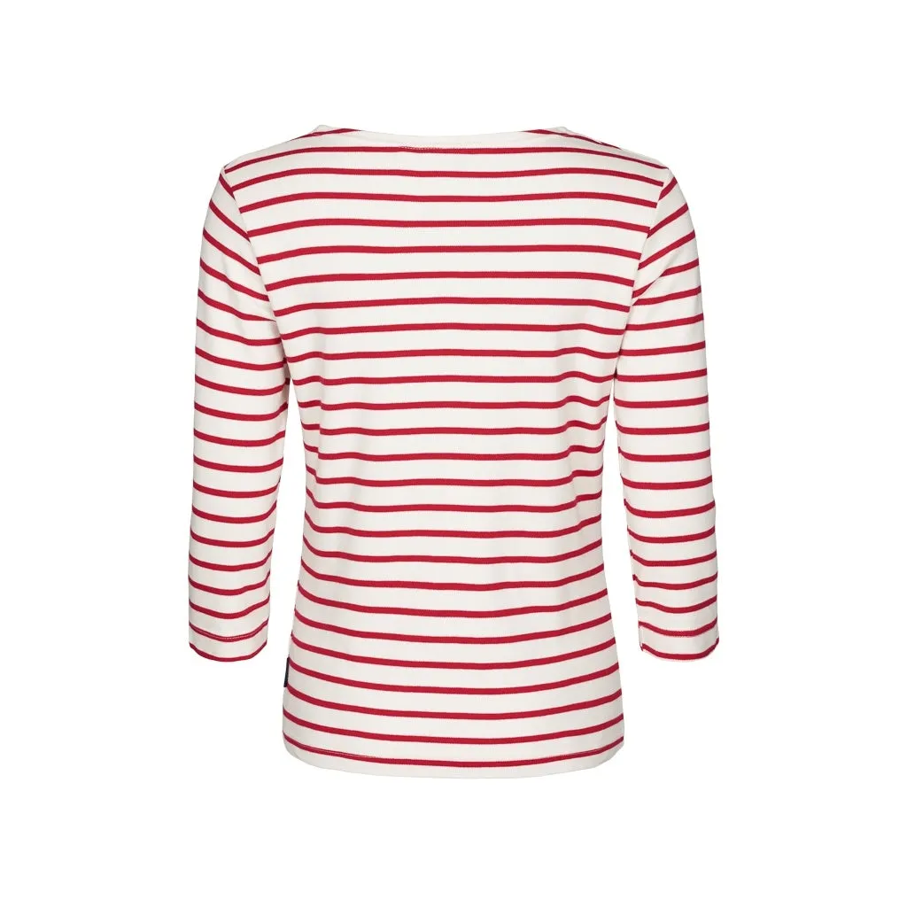 Santi Striped Long Sleeve Tee - Ecru/SR Red