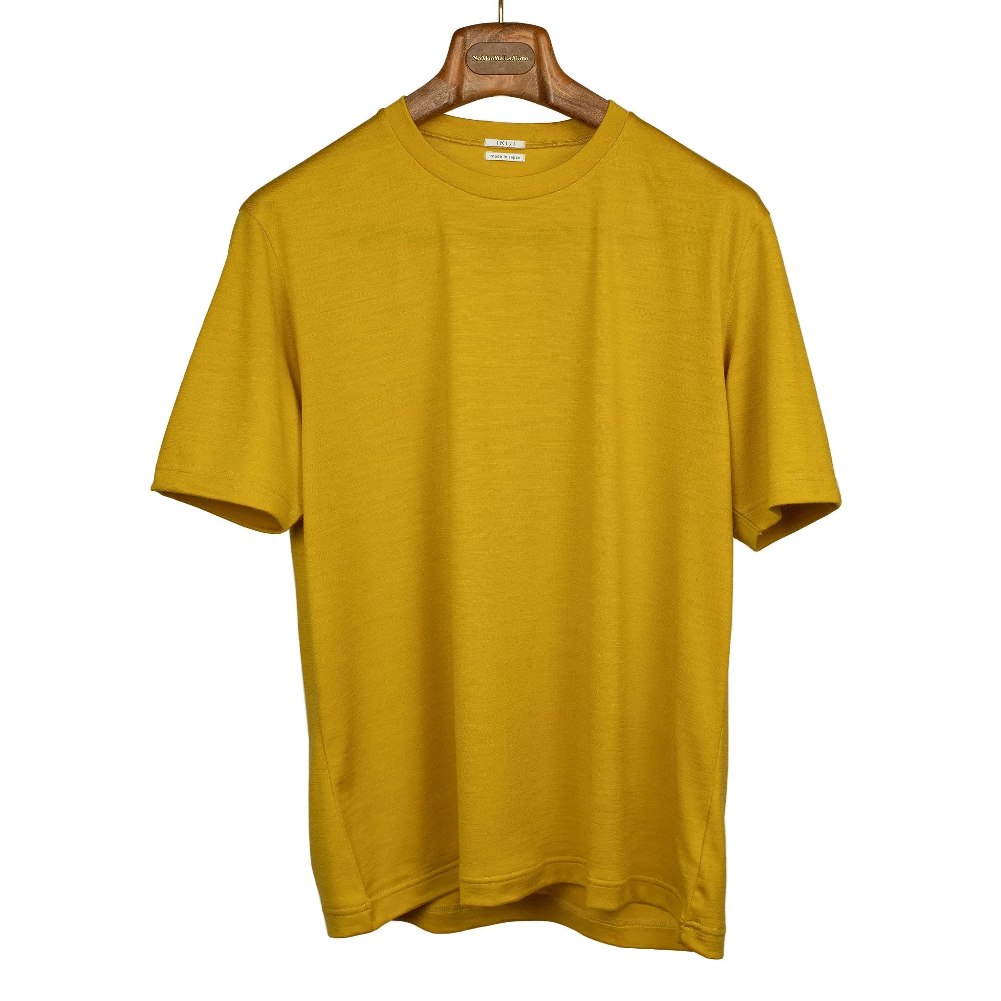 Short sleeve t-shirt in mustard yellow washable wool jersey