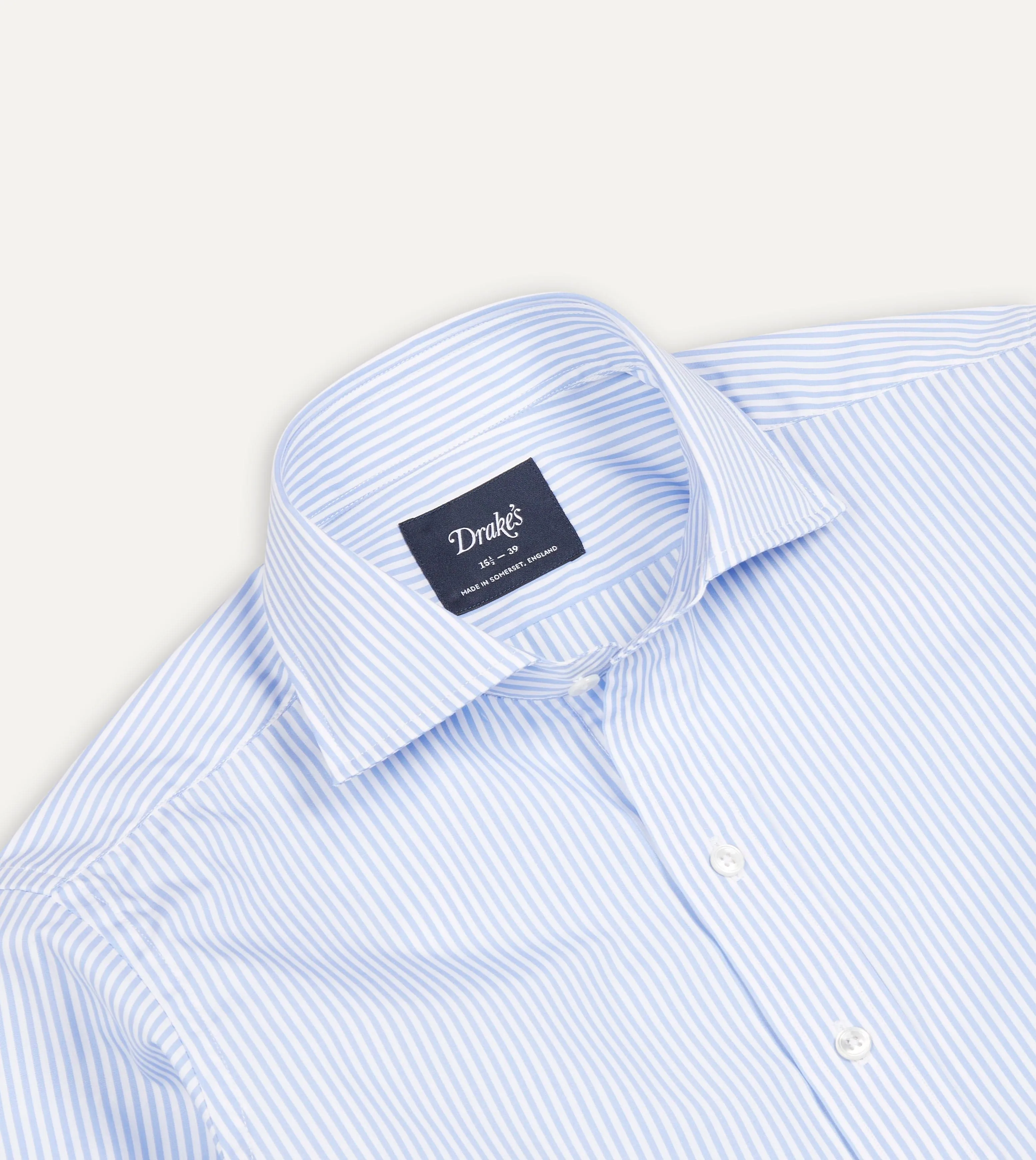 Sky Blue and White Bengal Stripe Spread Collar Cotton Poplin Shirt