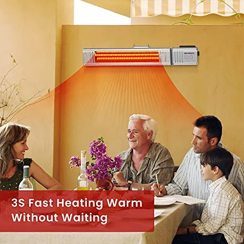 SOUTHEATIC Patio Heater Wall Mounted 750W/1500W Infrared Heater with Remote Control, Electric Infrared Heater with 24H Timer Auto Shut Off, Super Quiet Space Heater (Silver)