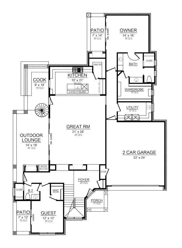 Stylish House Plan with Three Bedrooms and Spacious Living Areas