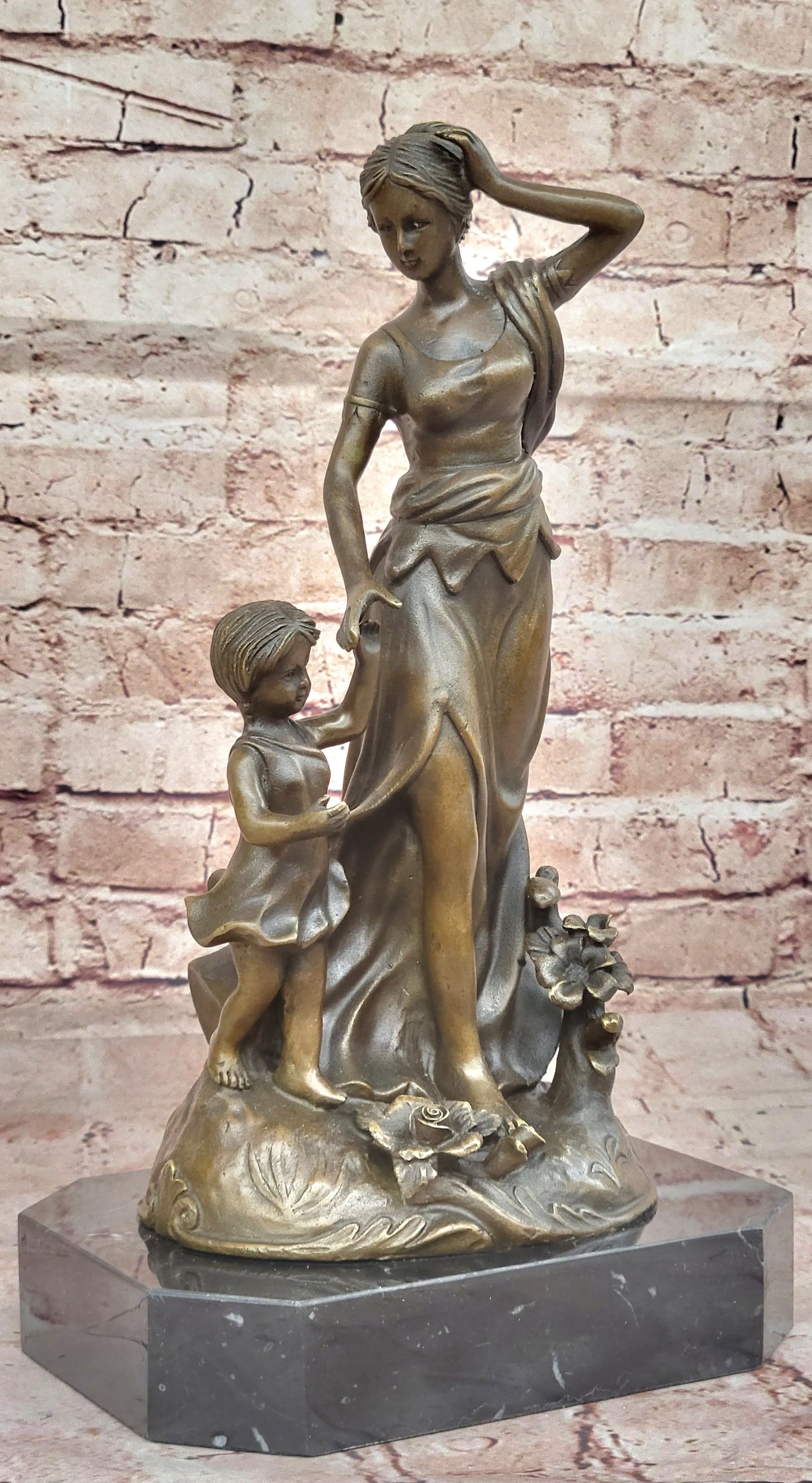 Vintage Original Bronze Sculpture Mother w Child by Milo Hot Cast Figurine Figure