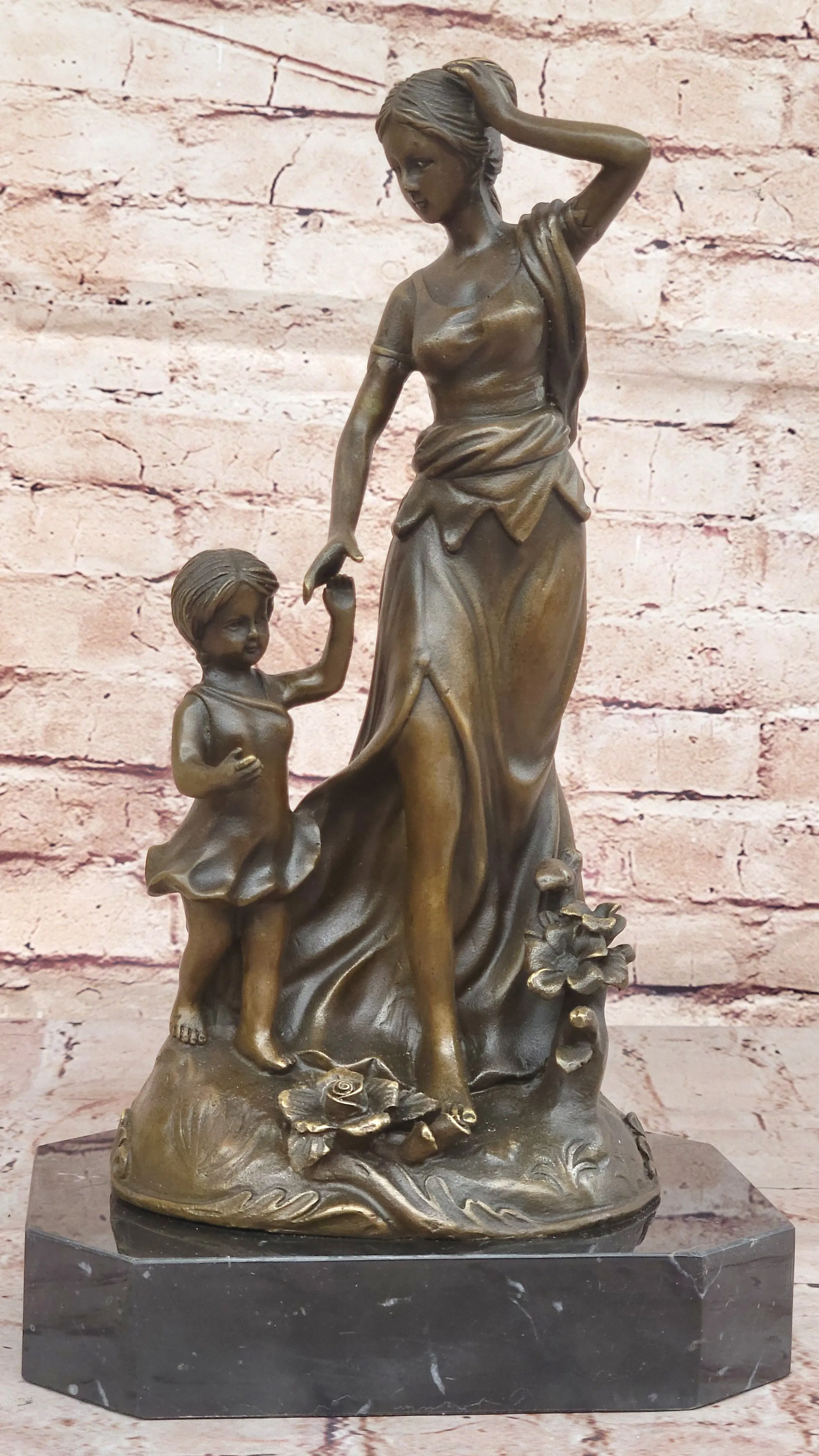 Vintage Original Bronze Sculpture Mother w Child by Milo Hot Cast Figurine Figure